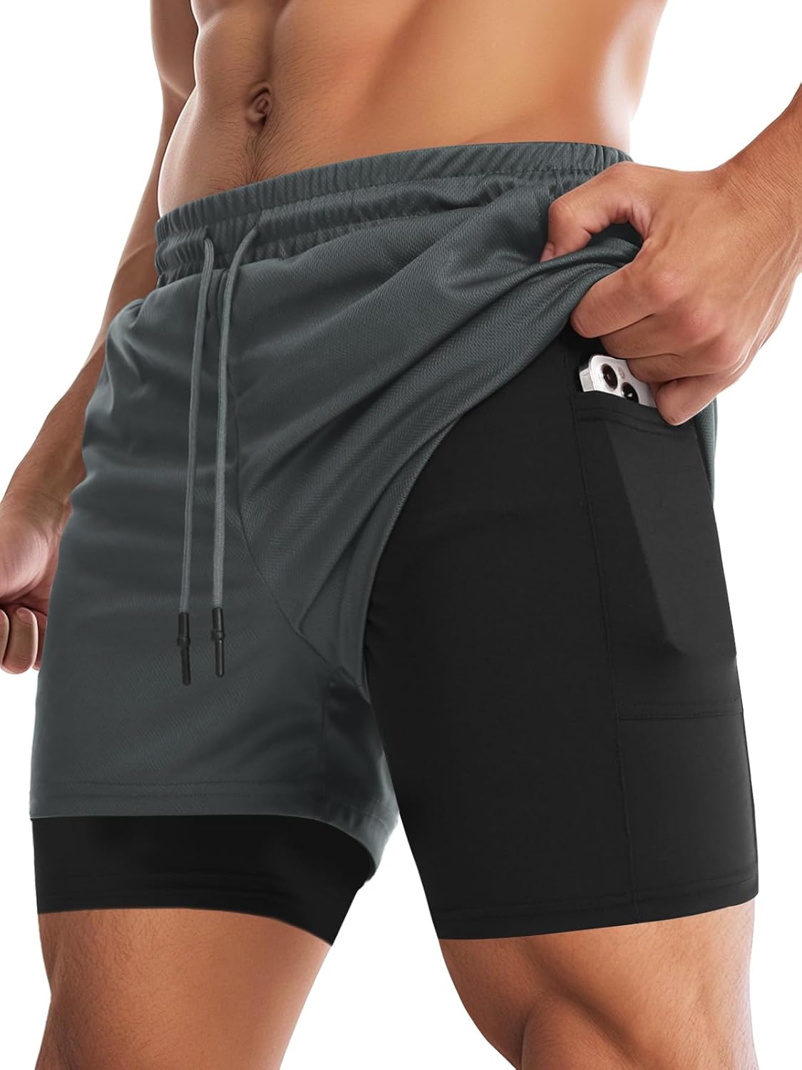 Aolesy Men's Gym Shorts with Liner 5"/7"/9" Lightweight Running Shorts Mesh Workout Athletic Shorts with Pockets