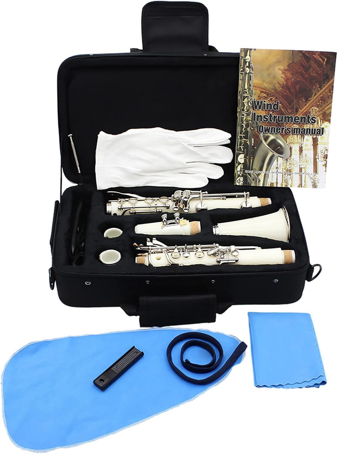 B Flat Clarinet with 17 Key, Exquisite Design, Cupronickel Keys, Reed Case Cleaning Cloth Gloves, ABS Instrument for Music Enthusiasts (black) (blue) (dark blue) (purple)