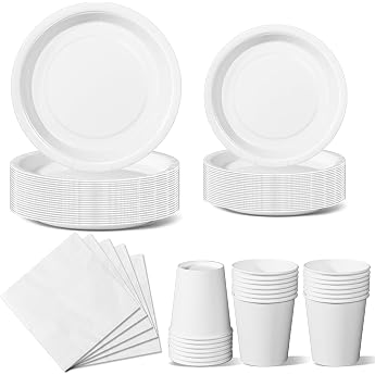 Nkaiso 96 Pieces White Paper Plates Children's Birthday Party Set for 24