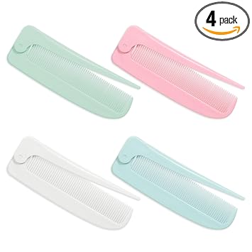 4 Pcs Rat Tail Folding Combs, Hair Parting Comb Travel Foldable Comb for Men & Women, Portable Small Mini Travel Styling Combs for Braids & Hair Styling
