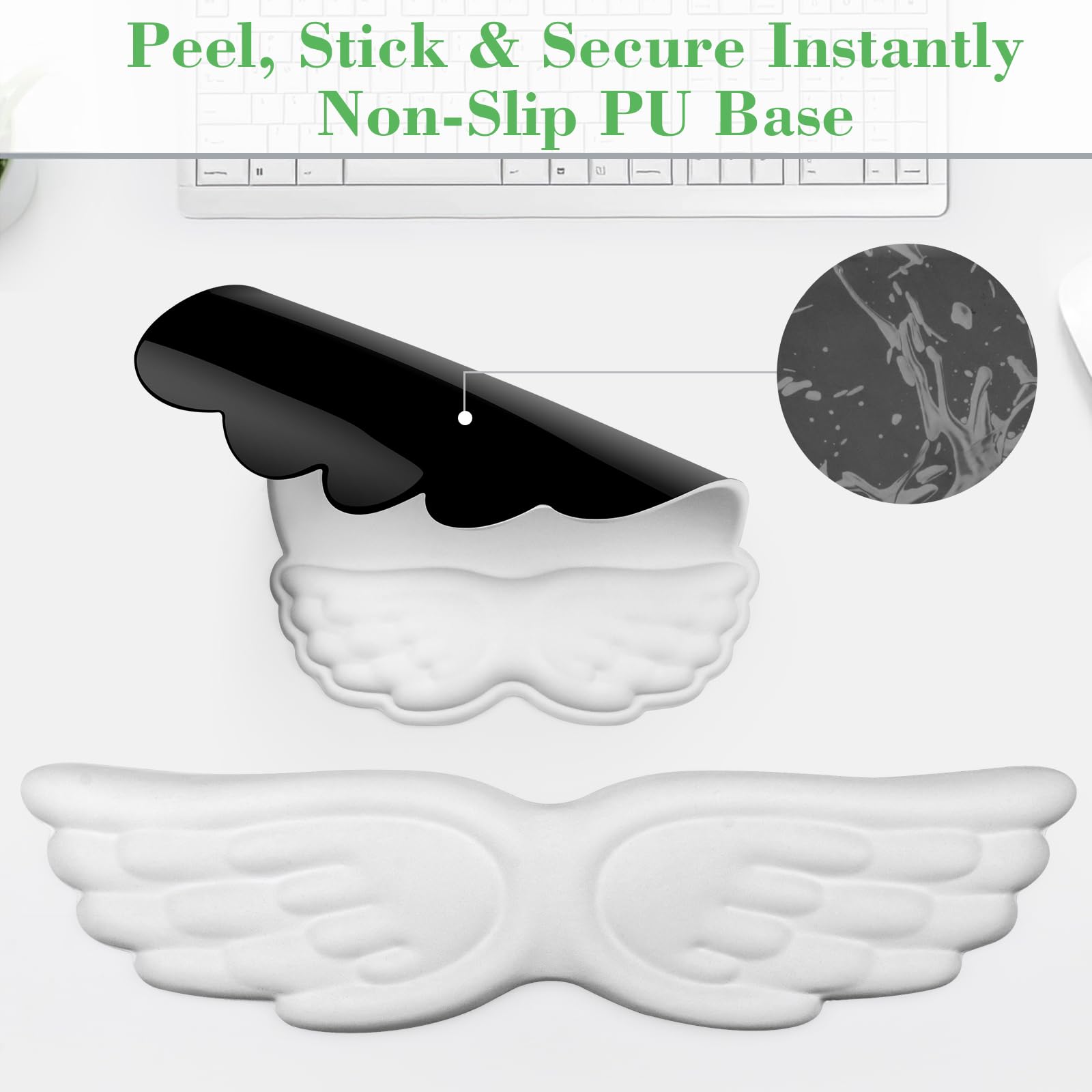 Angel Wing Handgelenkauflage-Set, ergonomische Tastatur-Maus-Handgelenkstütze, Memory-Schaum-Kissen, Handstütze, niedliche Handgelenkauflage, PU-Leder-Oberfläche, rutschfeste Unterseite für Büro