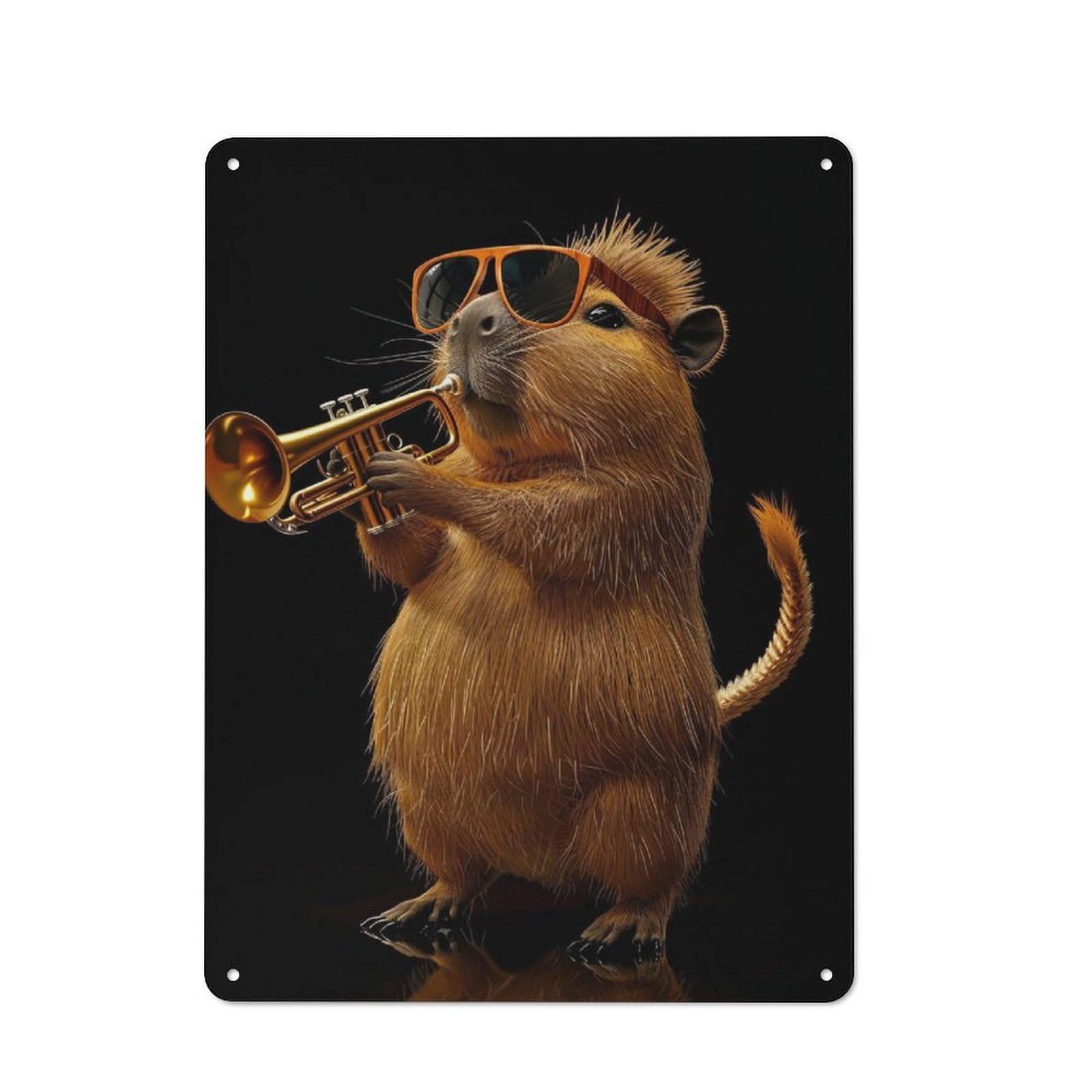 Junmoney Capybara Trumpet Tin Sign 40X30cm For Workshop Wall, Rustic Wall Decor, Suited To Workshop Decor Fans