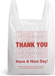 “Thank You Plastic Bags with Handles – 100 Pack (11.8x3.9x7.9 in, 30 Micron) | White, Extra Thick Bulk Grocery & Retail Bags – Tear-Resistant for Shopping, Takeout, Boutiques & Stores”