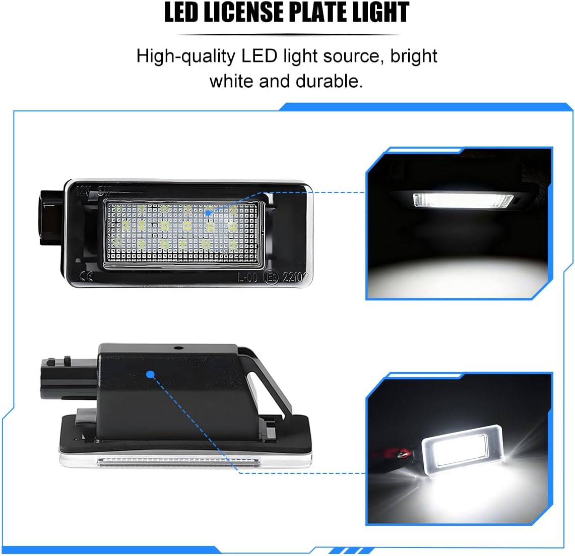 1 Pair Car LED License Plate Light, High Bright Vehicle Rear Tag Lamp Assembly, Automotive License Plate Lighting Kit Replacement, Compatible with Serena Altima Sentra