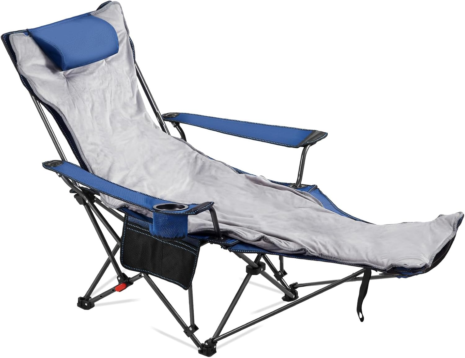 VEVOR Reclining Camping Chair, 4 Adjustable Positions, Portable Folding Lounger for Adults, Mesh Beach Chair with Footrest & Plush Cushion, Supports 220 lbs, Heavy Duty Camp Chairs for Patio, Blue