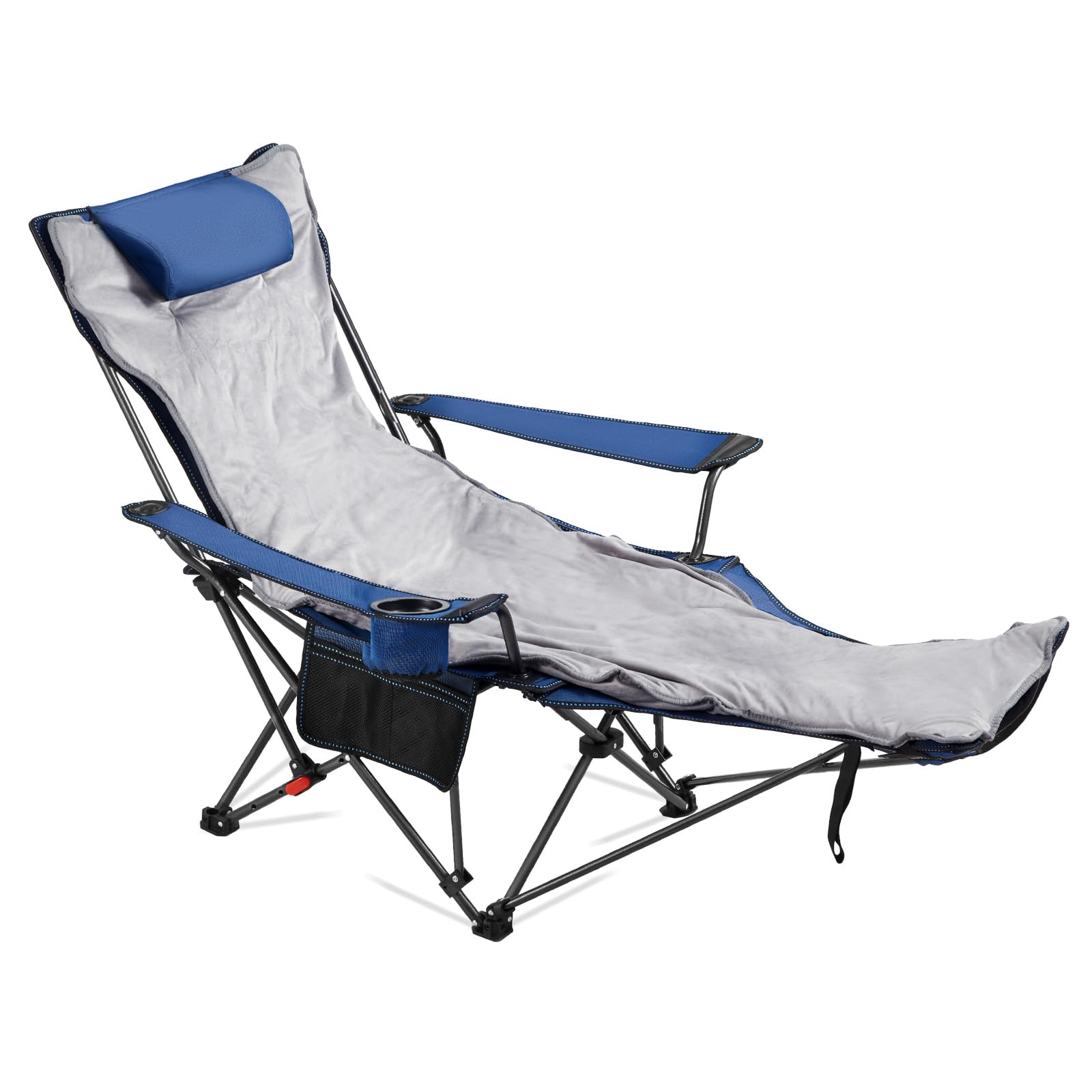 Photo 1 of ***STOCK PHOTO REFERENCE ONLY***VEVOR Reclining Camping Chair, 4 Adjustable Positions, Portable Folding Lounger for Adults, Mesh Beach Chair with Footrest & Plush Cushion, Supports 220 lbs, Heavy Duty Camp Chairs for Patio, Blue
