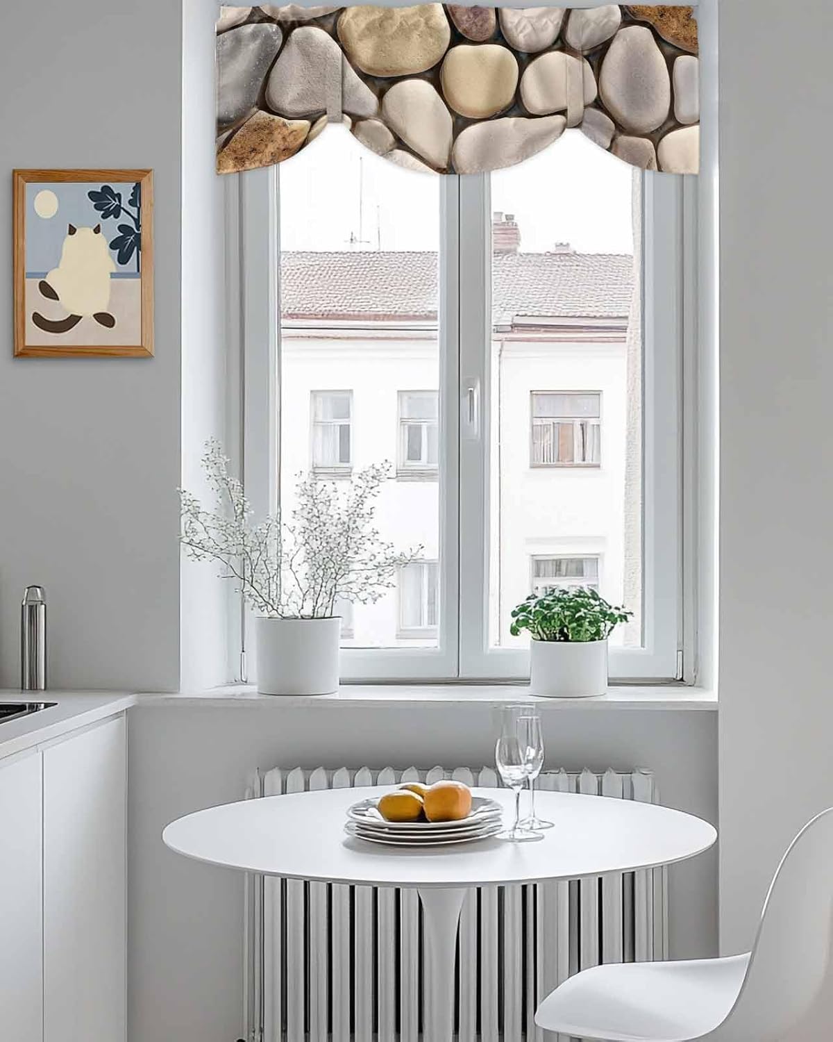 Marble Pebble Stone Tie Up Valance Curtain for Kitchen Living Room Bedroom Bathroom Cafe,Rod Pocket Small Short Window Drape Panel Adjustable Drapary Print,Abstract Brown Granite Agate Tiles 60"x18"