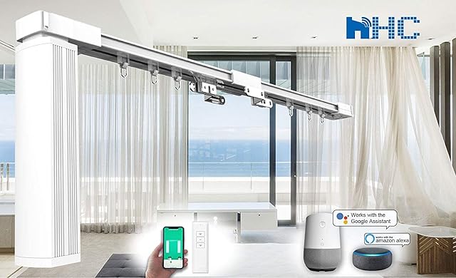 HC-SMART-HOME 3-Meter DIY Smart Electric Curtain Tracks HT700BS - Remote control motorized drape rails, Work with mobile apps, Alexa, Google Home, DIY up to 300 cm (118")