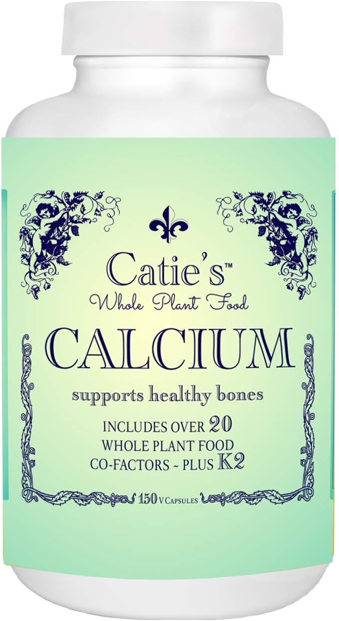Catie's Whole Plant Food Calcium - Whole, Plant Foods Rich in Calcium, Magnesium, Vitamin D + K2, Boron, Lysine, Zinc... 30 Days, 150 Caps. NO Gluten, Dairy, Soy, GMO. Raw, Vegan + Vegetarian.