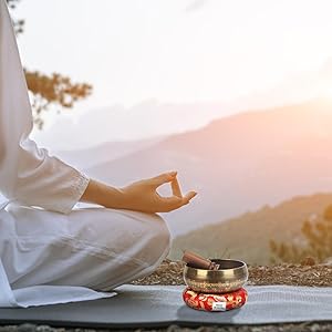 Kmise Tibetan Singing Bowls Set- Handmade in Nepal Meditation Sound Bowls for Yoga, Meditation, Mindfulness, Healing and Chakra Balancing, Stress Relief (5'Ganesha)