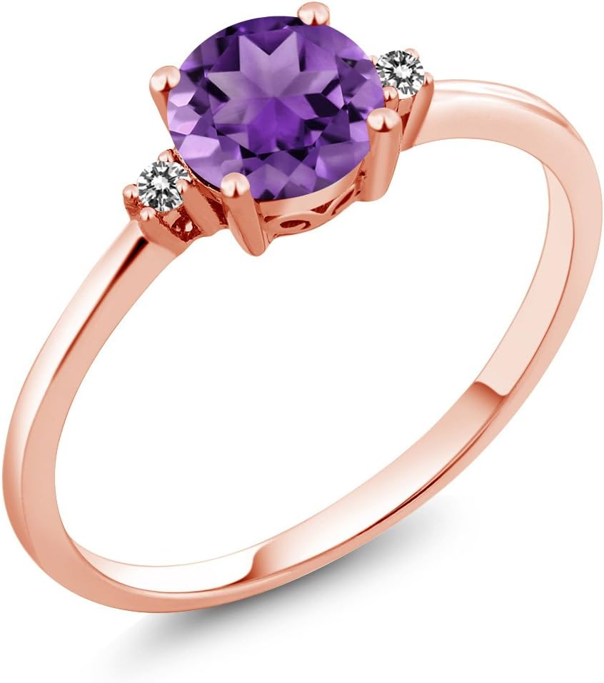 Gem Stone King 10K Rose Gold Purple Amethyst and White Diamond Solitaire Engagement Ring For Women (0.73 Cttw, Round 6MM, Gemstone February Birthstone)