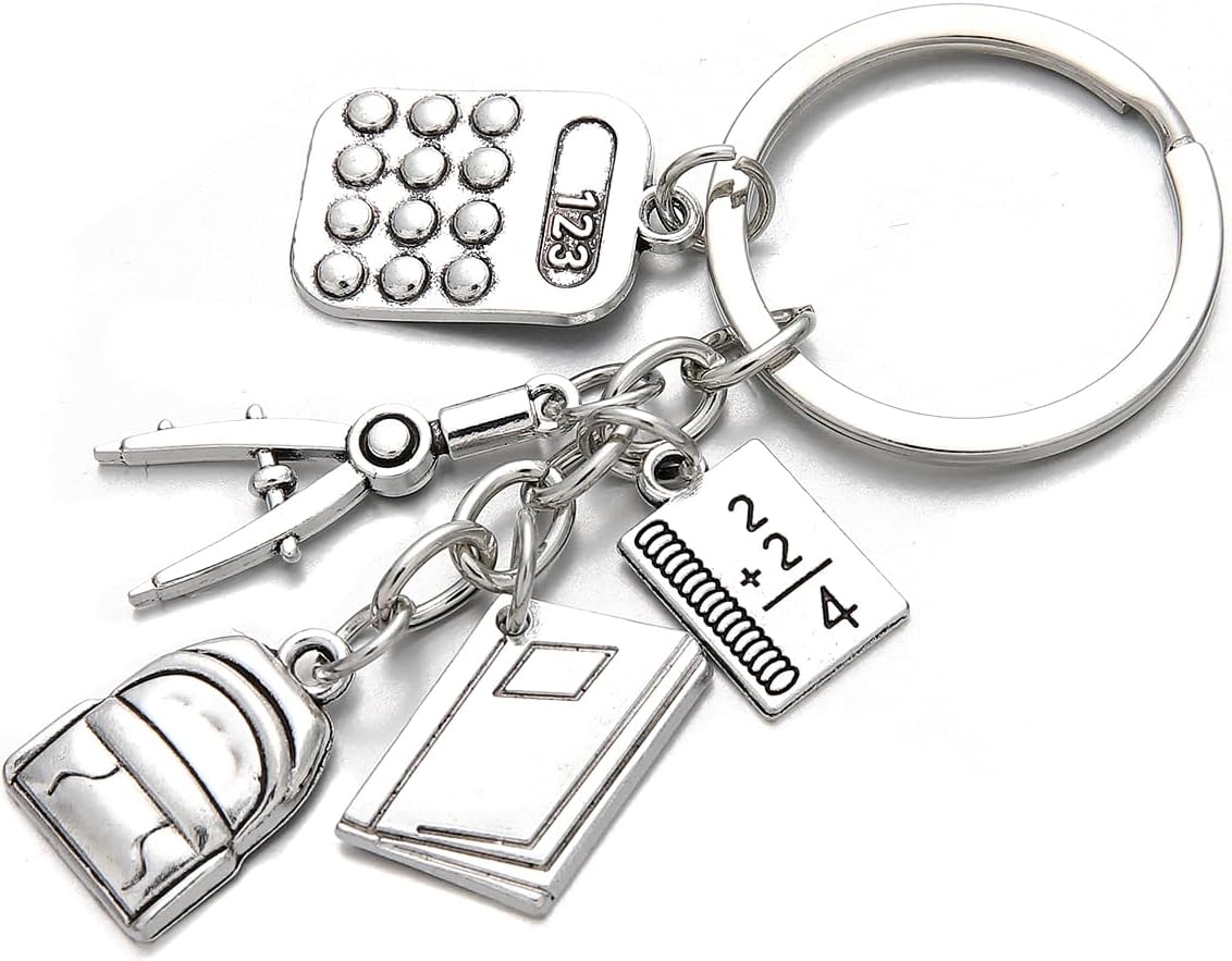 PHAETON 20PCS MathTeacher Gifts with School Supplies Charms, Calculator, Compass, Backpack Design, Architectural Engineer Teacher, Math Teacher Key Ring - Image 4