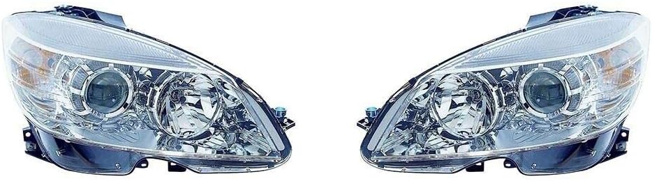 CarLights360 For Mercedes-Benz C-Class Headlight Assembly 2008 09 10 2011 Pair Driver and Passenger Side Chrome DOT Certified | MB2502163 | MB2503163 | 204 906 55 03