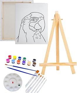 Essenburg Pre Drawn Canvas Parrott Paint Kit | Adult & Teen Sip and Paint Party Favor | DIY Date Night Couple Activity (M 12X16 PAINT. EASLE, 10 PAINT BRUSHES)