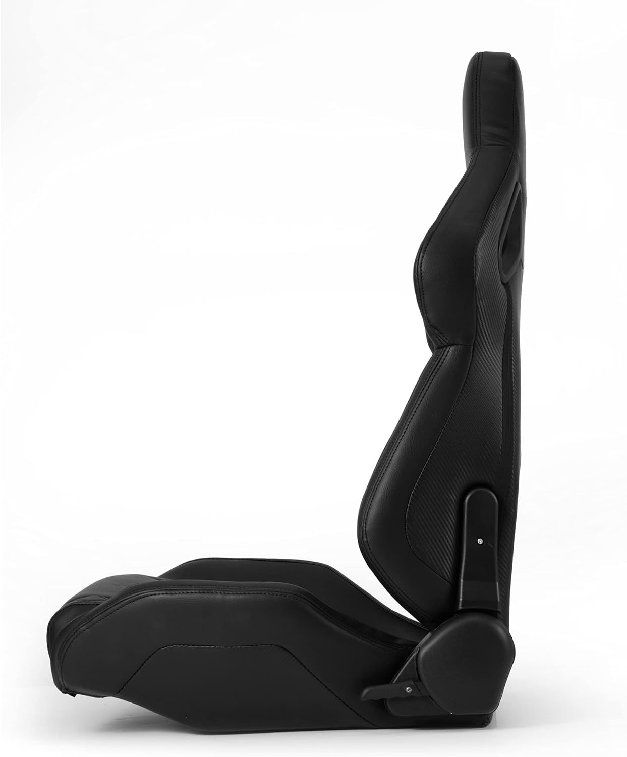 Black Stitching w/Carbon Fiber Leather PVC Reclinable C-Series Sport Racing Seats W/Slider Left/Right