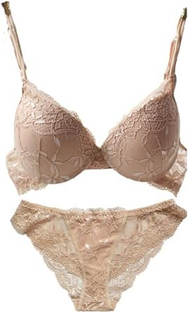 Nanier Womens Solid Lace Push up Bra Set