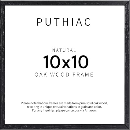 Puthiac 10x10 Black Oak Wood Picture Frame - 10x10 Natural Solid Wood Poster Frame for Wall Art Photo and Prints (1 Pack)