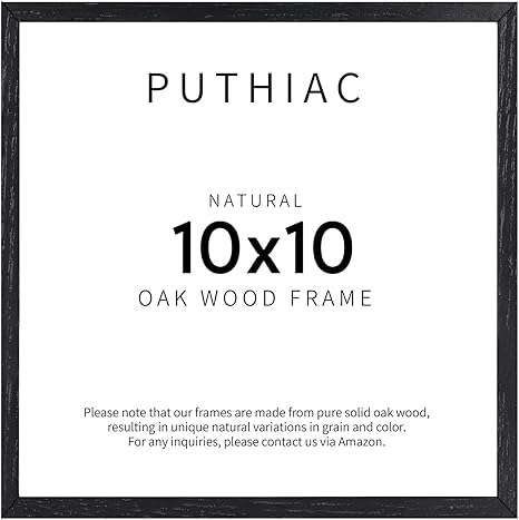 Puthiac 10x10 Black Oak Wood Picture Frame - 10x10 Natural Solid Wood Poster Frame for Wall Art Photo and Prints (1 Pack)