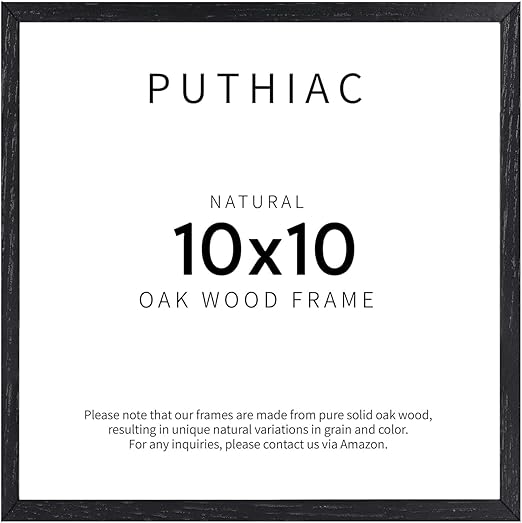 Puthiac 10x10 Black Oak Wood Picture Frame - 10x10 Natural Solid Wood Poster Frame for Wall Art Photo and Prints (1 Pack)