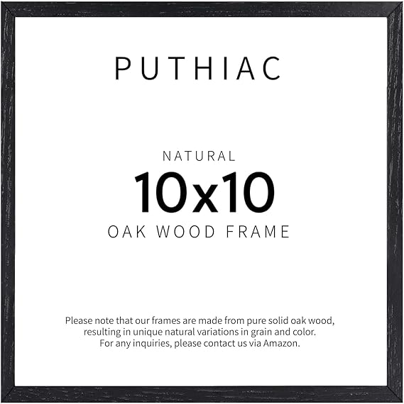 Puthiac 10x10 Black Oak Wood Picture Frame - 10x10 Natural Solid Wood Poster Frame for Wall Art Photo and Prints (1 Pack)