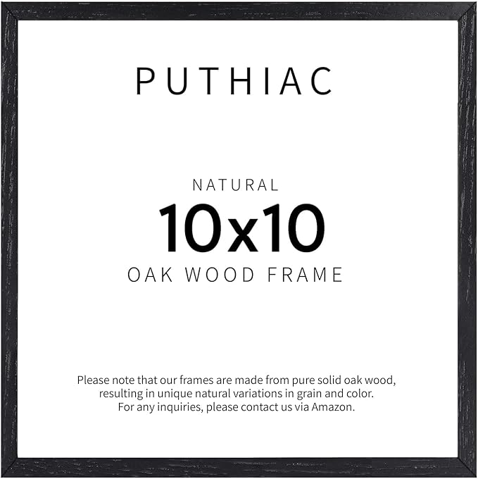 Puthiac 10x10 Black Oak Wood Picture Frame - 10x10 Natural Solid Wood Poster Frame for Wall Art Photo and Prints (1 Pack)
