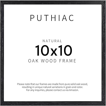 Puthiac 10x10 Black Oak Wood Picture Frame - 10x10 Natural Solid Wood Poster Frame for Wall Art Photo and Prints (1 Pack)