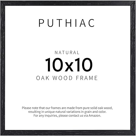 Puthiac 10x10 Black Oak Wood Picture Frame - 10x10 Natural Solid Wood Poster Frame for Wall Art Photo and Prints (1 Pack)
