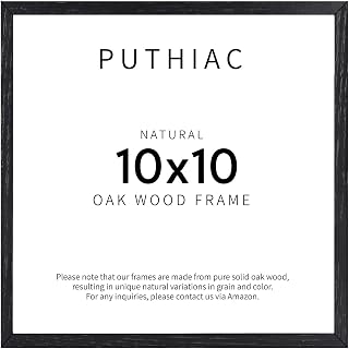 puthiac 10x10 Solid Oak Wood Picture Frame, Black, 1 Pack