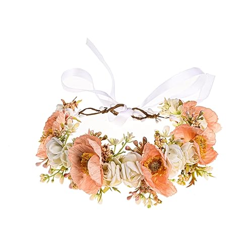 Vividsun Flower Crown Girl Floral Crown Halo for Wedding Party Festival Photo Prop Headpiece (Champagne crown) - Champagne crown