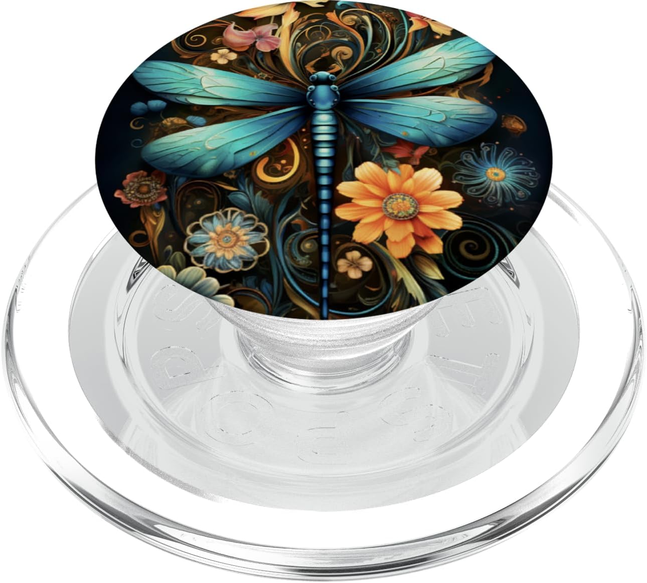 Dragonfly with Flowers and Swirls PopSockets PopWallet for MagSafe