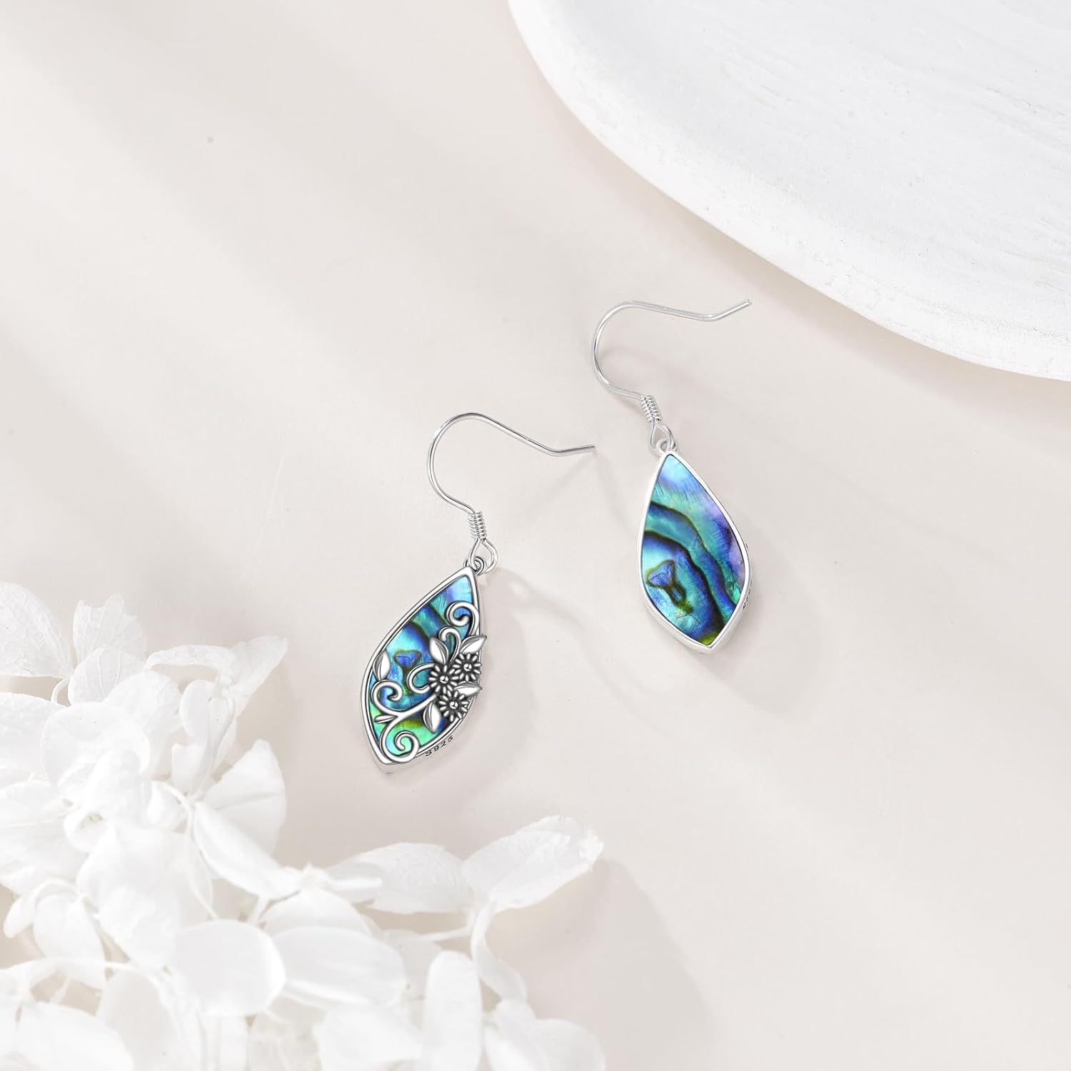 Daisy Filigree Earrings Sterling Silver Daisy Teardrop Earrings Abalone Bohemia Jewelry Gift for Women