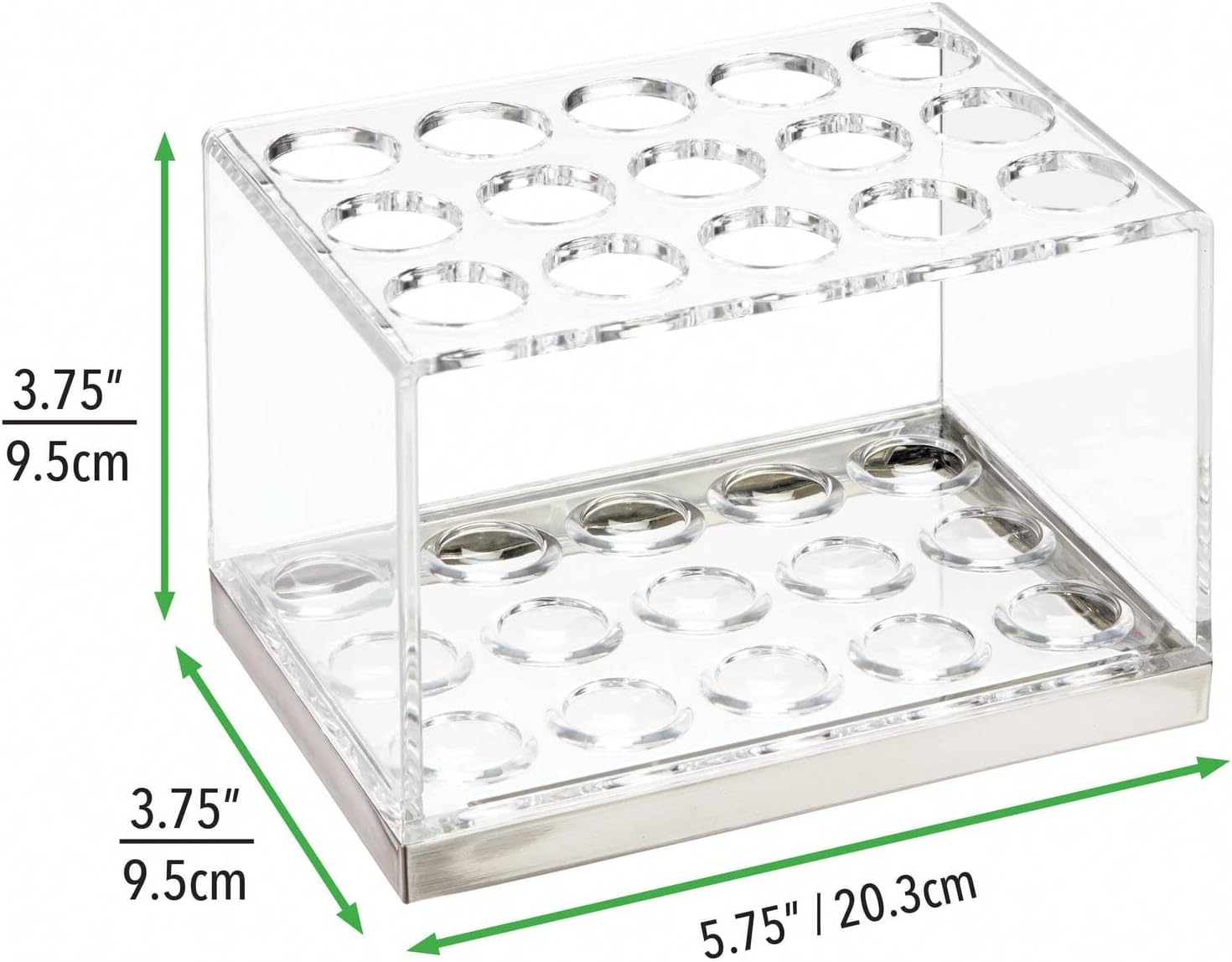 mDesign Plastic Makeup Brush Storage Organizer with 15 Slots for Bathroom Countertop, Vanity to Hold Eye/Lip Pencils, Lip Gloss, Liners, Lipstick - Clear/Brushed