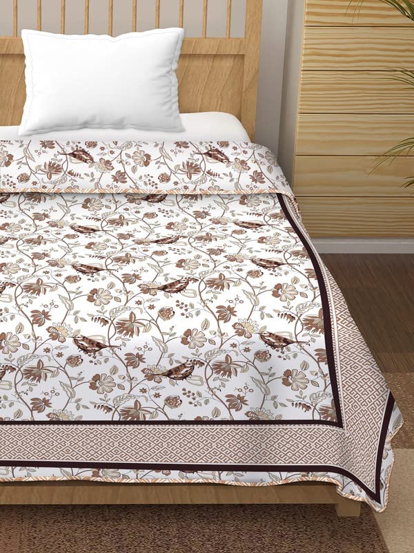 TUNDWAL’S Floral Birds Leaf Printed Cotton Reversible Dohar|AC Blanket|for Single Bed || Size 60×90 INCH – 1 Piece (Multicolor) AM_DHR12