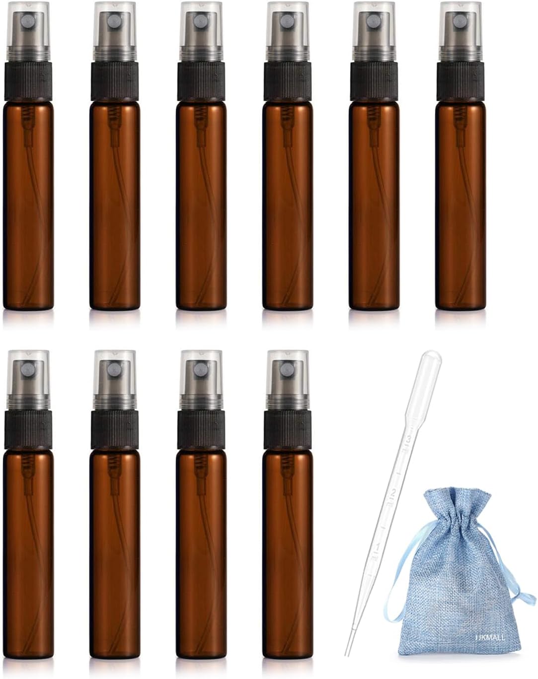 10ML Amber Brown Refillable Atomizer Spray Perfume Bottle 10PCS | Travel Portable, Hydrating Empty Bottle, Includes Gift Storage Bag, Includes 3ml Dropper