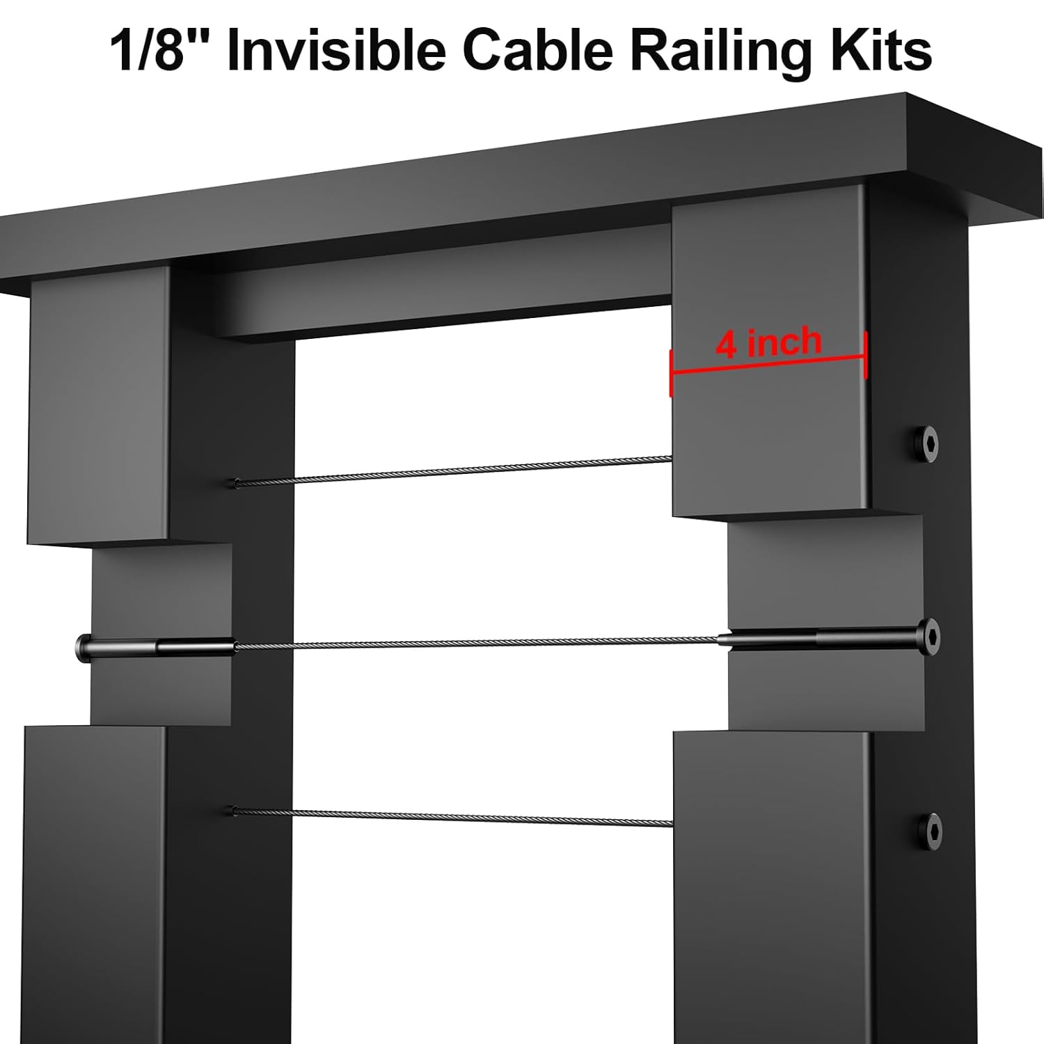 BLIKA 50 Pairs 1/8" Invisible Black Cable Railing Kits for 2"x2", 4"x4" Wood/Metal Posts, T316 Stainless Steel Invisible Tensioner and Ends, Deck Stair Black Cable Railing Hardware 4x4