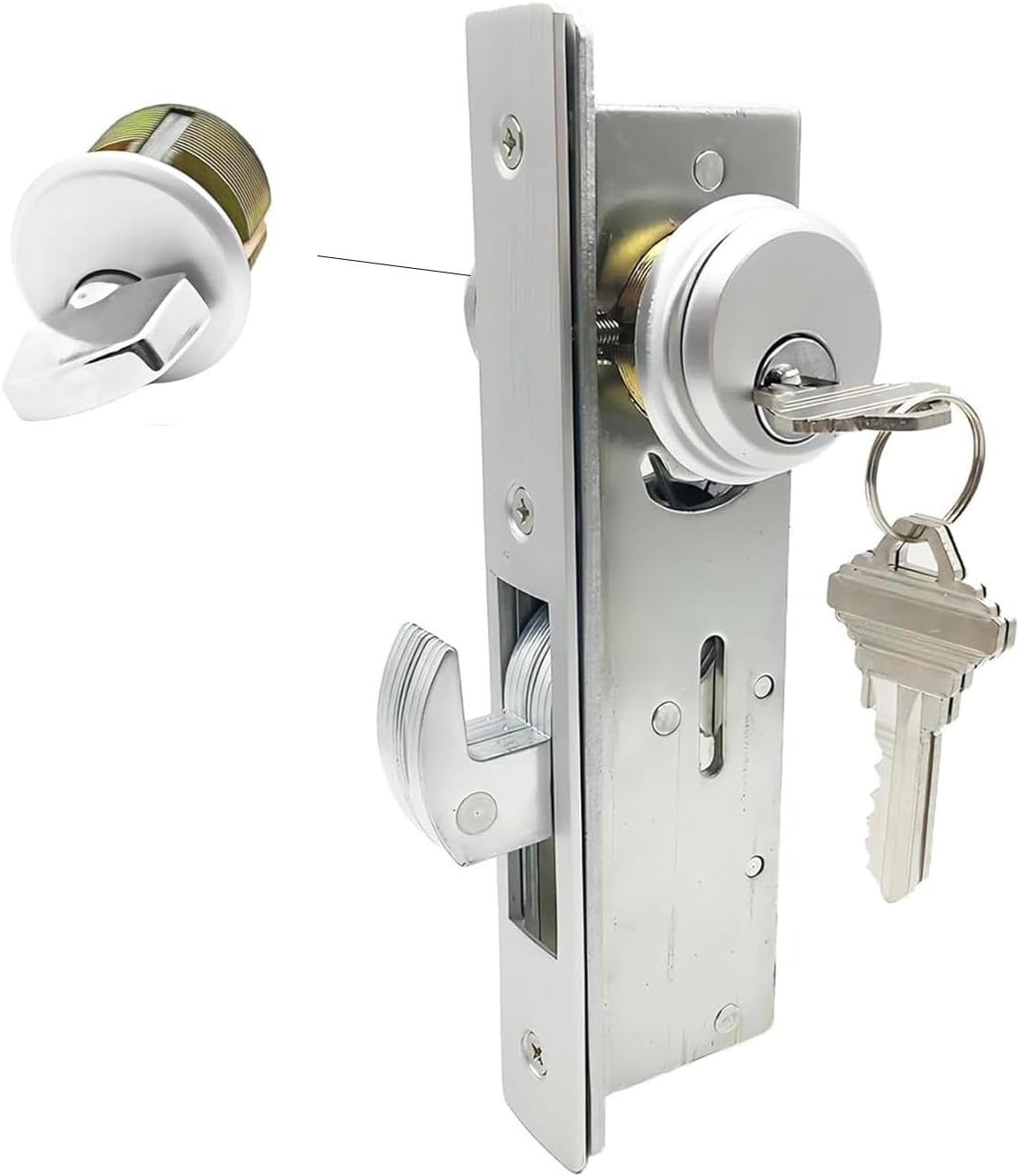 Storefront Mortice Hook Door Lock, Commercial Door Locks Mortise Cylinder Combo, Mortise Cylinder Hook Bolt with Keys and Knob(1-1/8" Backset)