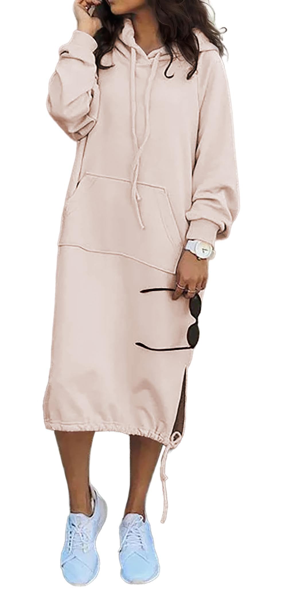 YUTILA Robe sweat à capuche longue pour femme, grande taille, automne, printemps, mi-saison