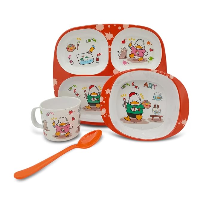 SUPERWARE | Food Grade Melamine | Kids Set – Duck Art (T383,C392,B6099,SP359) (4 pcs.) | Stain Free, Glazed Finish
