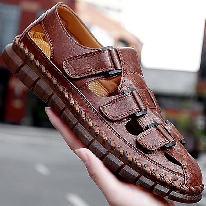 Mens Leather Sandals for Men Closed Toe Men's Hiking Summer Slippers Casual Dress Shoes