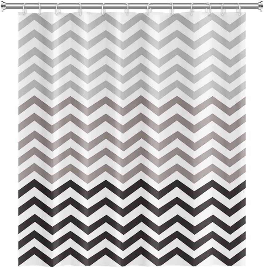 SDOTPMT 90x183cm Wave Stripe Shower Curtain Grey White Horizontal Wavy Zigzag Bath Curtain Abstract Geometric Bathtub Curtain for Kids Bathroom Decor Fabric Polyester Waterproof with Hooks