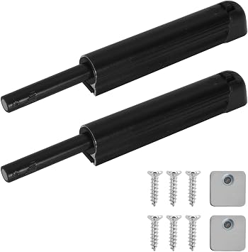 2 x Magnetic Push Latches, Push to Open Magnet Push Door Closet, Push Open Door Lock, Magnetic Latch for Cabinet Door, Drawer, Furniture and Cupboard Black