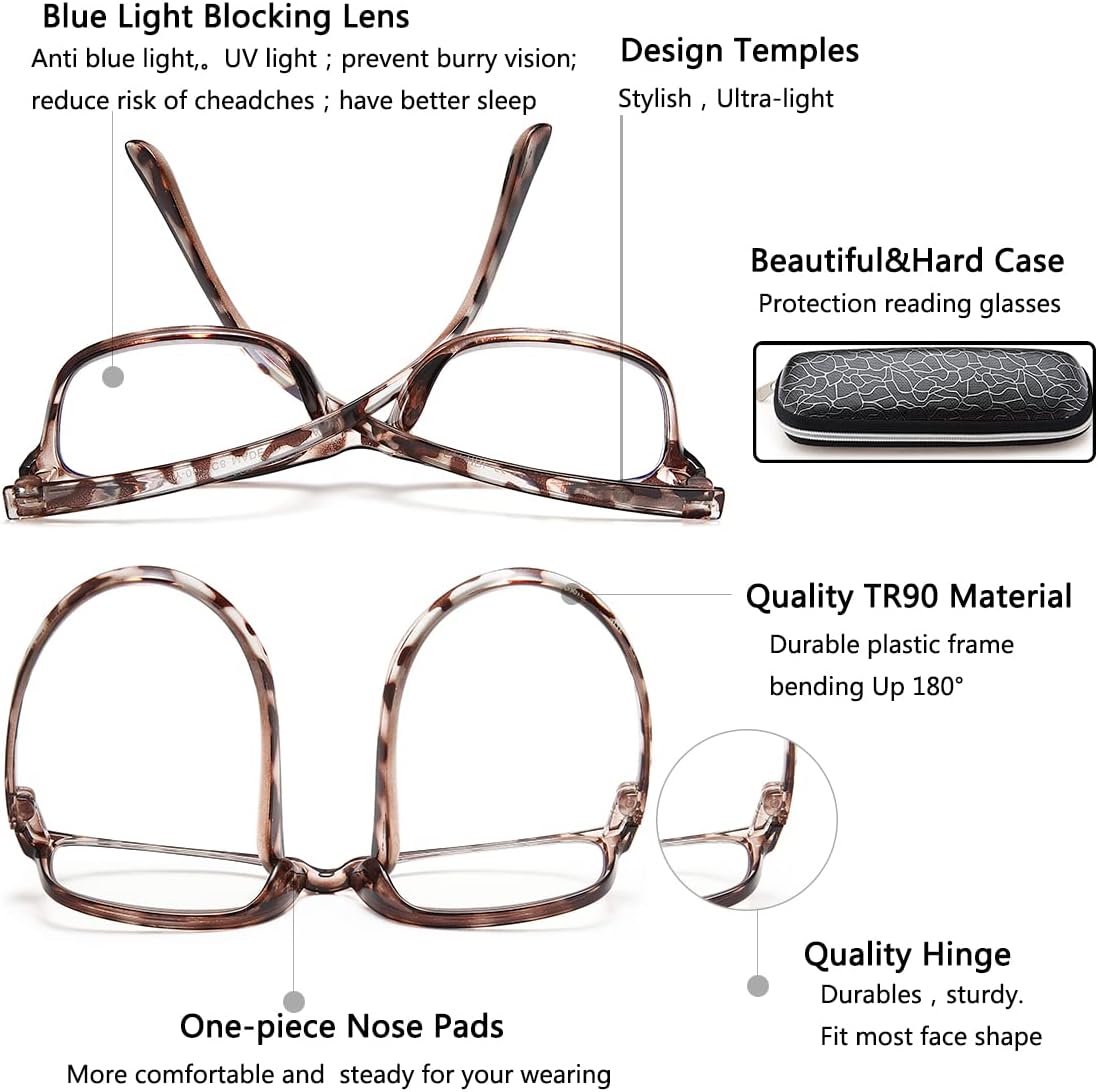 EYEURL Reading Glasses Womens Blue Light Blocking - 2 Pack Lightweight Computer Readers +1.75 Glare Blocking Ladies Eyeglass