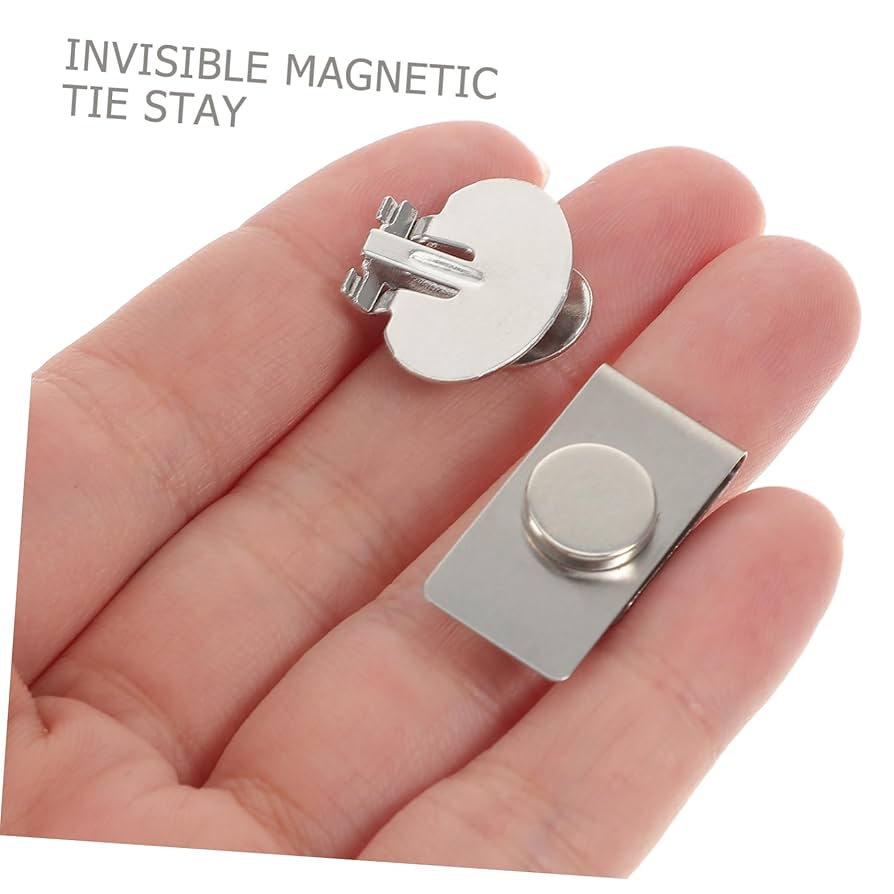 Fermacravatta Magnetico Invisibile - 4 Pezzi, Acciaio Inox, Per Uomo, Forte Adesione - Foto 11