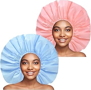 Jumbo Size Shower Cap 2 PCS Waterproof Shower Caps for Women, Extra Large Shower Cap, Reusable Super Large Bath Caps Hair Cap for Long Thick Curly Hair, Locs, Twist Braids - Pink + Blue