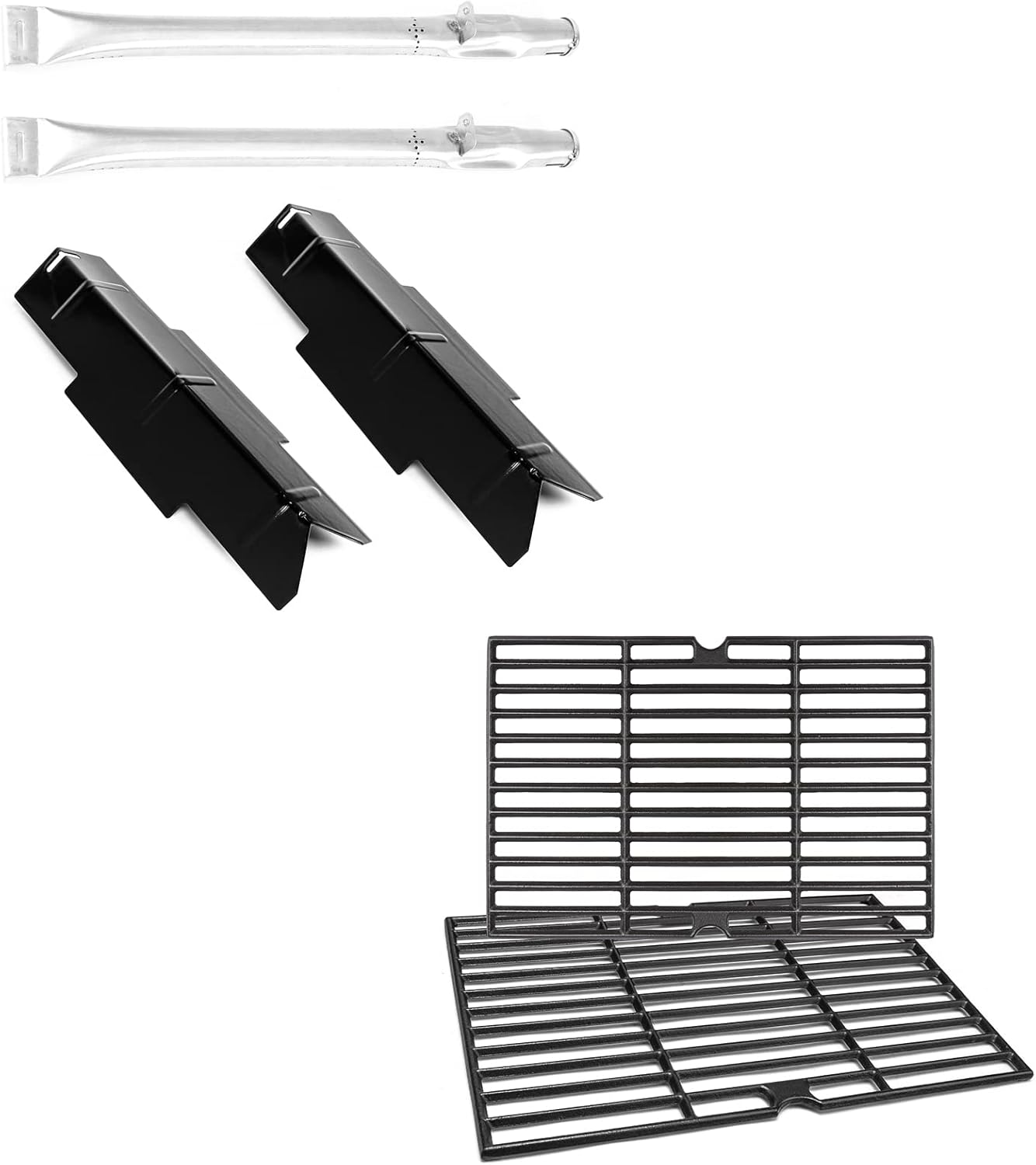 Uniflasy Grill Replacement Parts Kit for Dyna-Glo DGF350CSP DGF350CSP-D 2-Burner Open Cart Propane Gas Grill Stainless Steel Heat Plate Shield and Grill Burner and Cast Iron Cooking Grid Grates