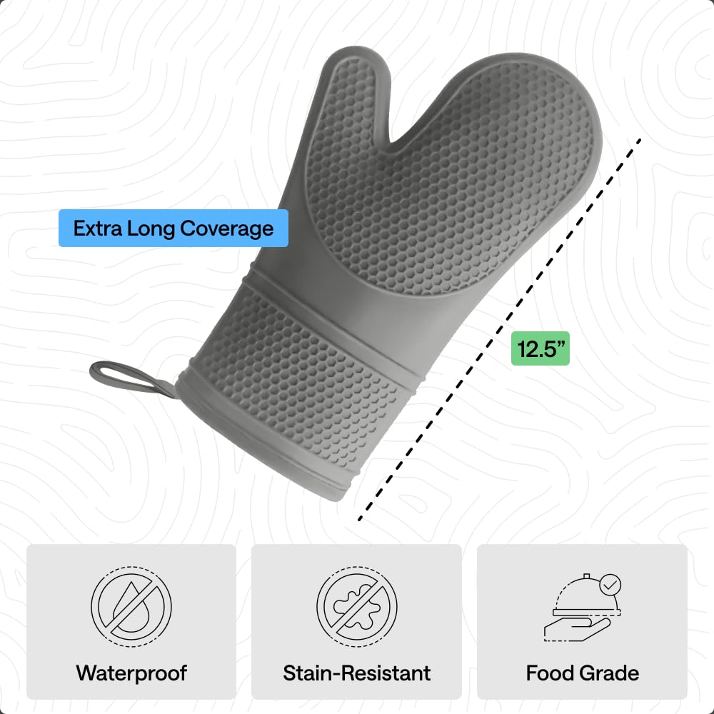 Gorilla Grip - Set di guanti da forno in silicone antiscivolo di alta qualità, guanti da forno flessibili, resistenti al calore, guanti da cucina per proteggere le mani dalle superfici calde della