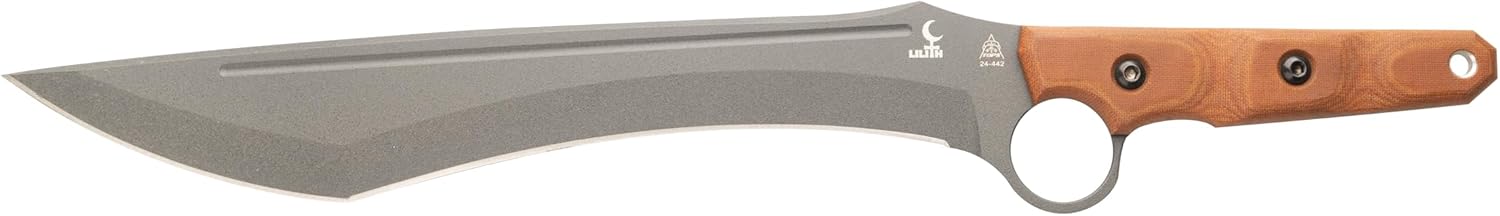 Tops Knives Lilith Full Tang Fixed Blade- Tactical Gray Blade Finish- Black Kydex Sheath w/Dangler (Tan Canvas Micarta Handle)