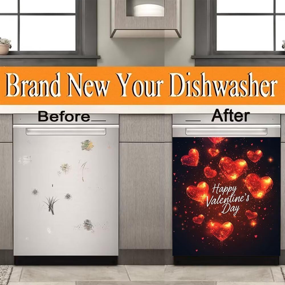 Valentine's Day Heart Wallpaper Dishwasher Magnetic Stickers Kitchen Fridge Magnet Cover Decals Home Decorations Vinyl Sticker Reusable 23W x 26H inches