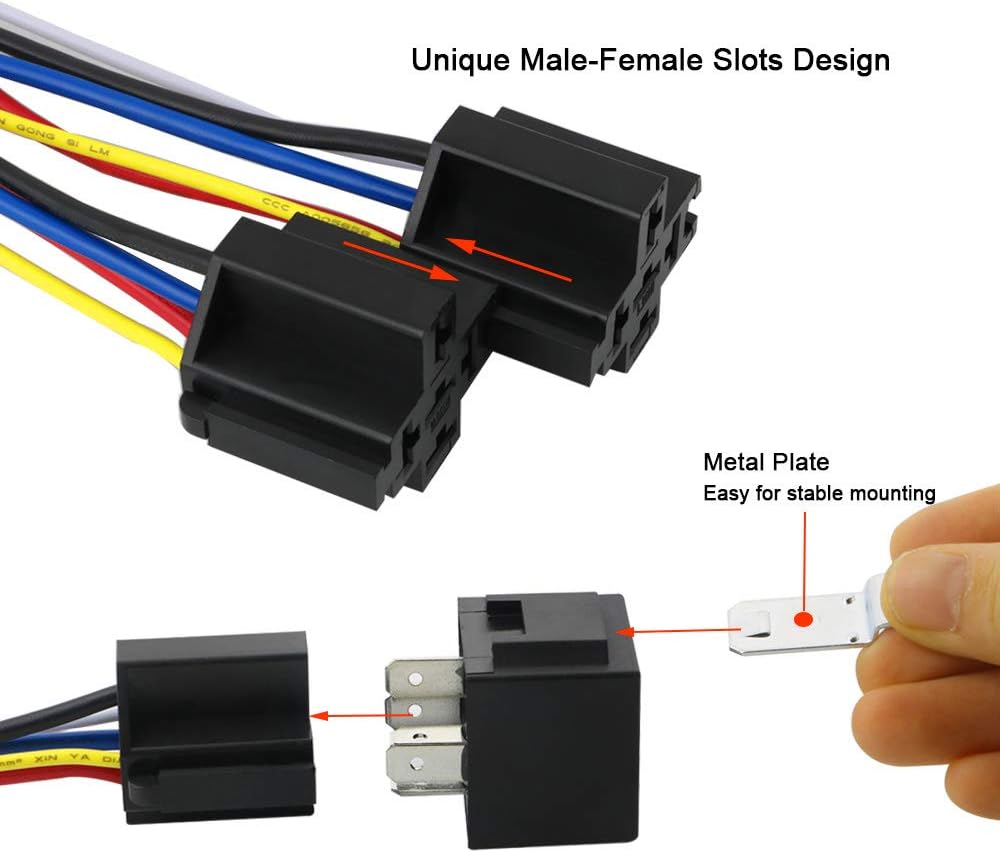 2 Pieces 5 Pin Car Relay, 12V 40A SPDT Automotive Relay with Harness Socket and 14/16 AWG Pre-Wired, for Car Truck Boat (Black)