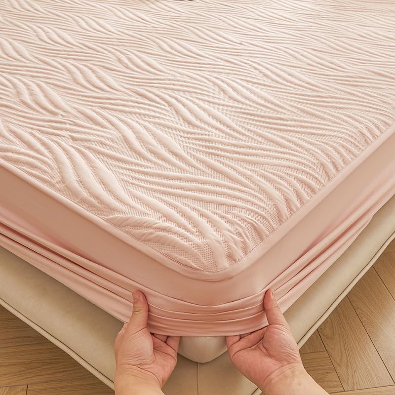 100% Waterproof Breathable Mattress Protector，3D Air Mattress Protector Fitted Sheet Quilted Mattress Pad Cover Noiseless Mattress Pad with Deep Pocket Fitted U (Pink,Twin)